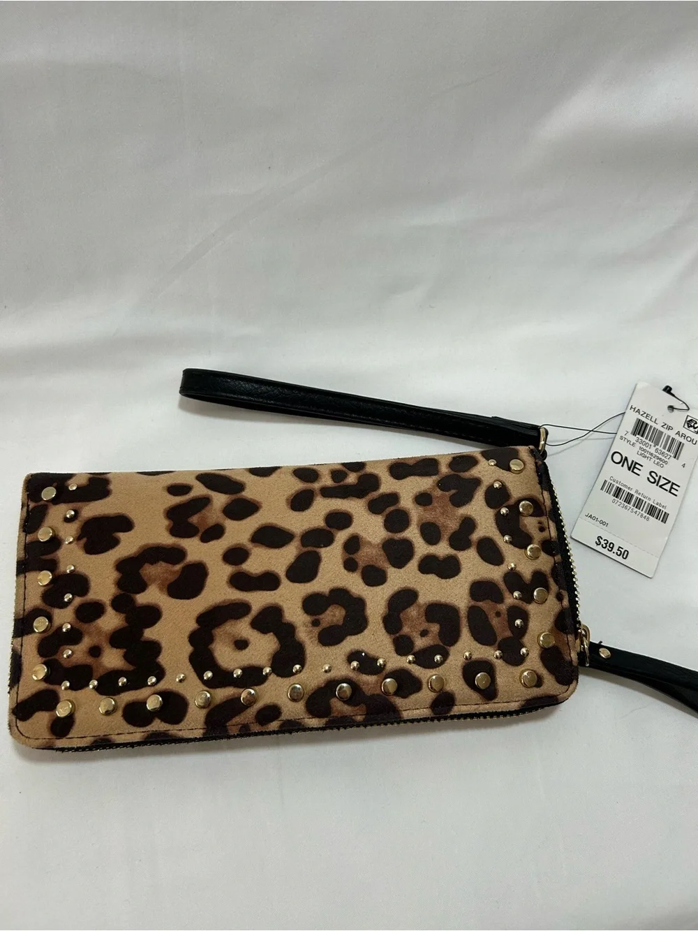 Leopard Print Wristlet Clutch with Stud Detail - Brown INC brand New